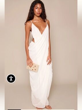 PrettyLittleThing White Draped Maxi Slip Dress with Side Cutouts